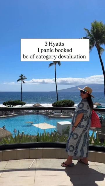 😩 When Hyatt recently announced they’d be making massive changes to their award night categories in May, 

😅I did what any points obsessed person would do 
- I panicked and booked hotels before any of the changes took place.

😬 Okay, seriously, let’s not panic.
Do as I say, not as I do ;) 

I am hoping that these changes won’t be as horrific as they look 

🫣Yeah, I’m looking at YOU category 8 hotels going from maxing out at 45K points a night to maxing out at 75K points a night (What the actual… )

🏩 What I booked asap that I’ve been to many times and LOVE:
Andaz Maui
Hyatt Regency Maui

🏩 What I booked that I already had my eye on:
Park Hyatt Cabo

🏩 And these Hyatts I already have booked this year and am thankful to lock in the current points rate:
Park Hyatt St Kitts
Alila Mayakoba
Andaz Mexico City

(Apparently I’m having a very warm weather vaca year! 😂🥳)

👉🏼 Comment MAY

And I’ll send you 
✅ my take on these changes
✅ Hyatts I would love to visit again
✅ what I’m doing going forward